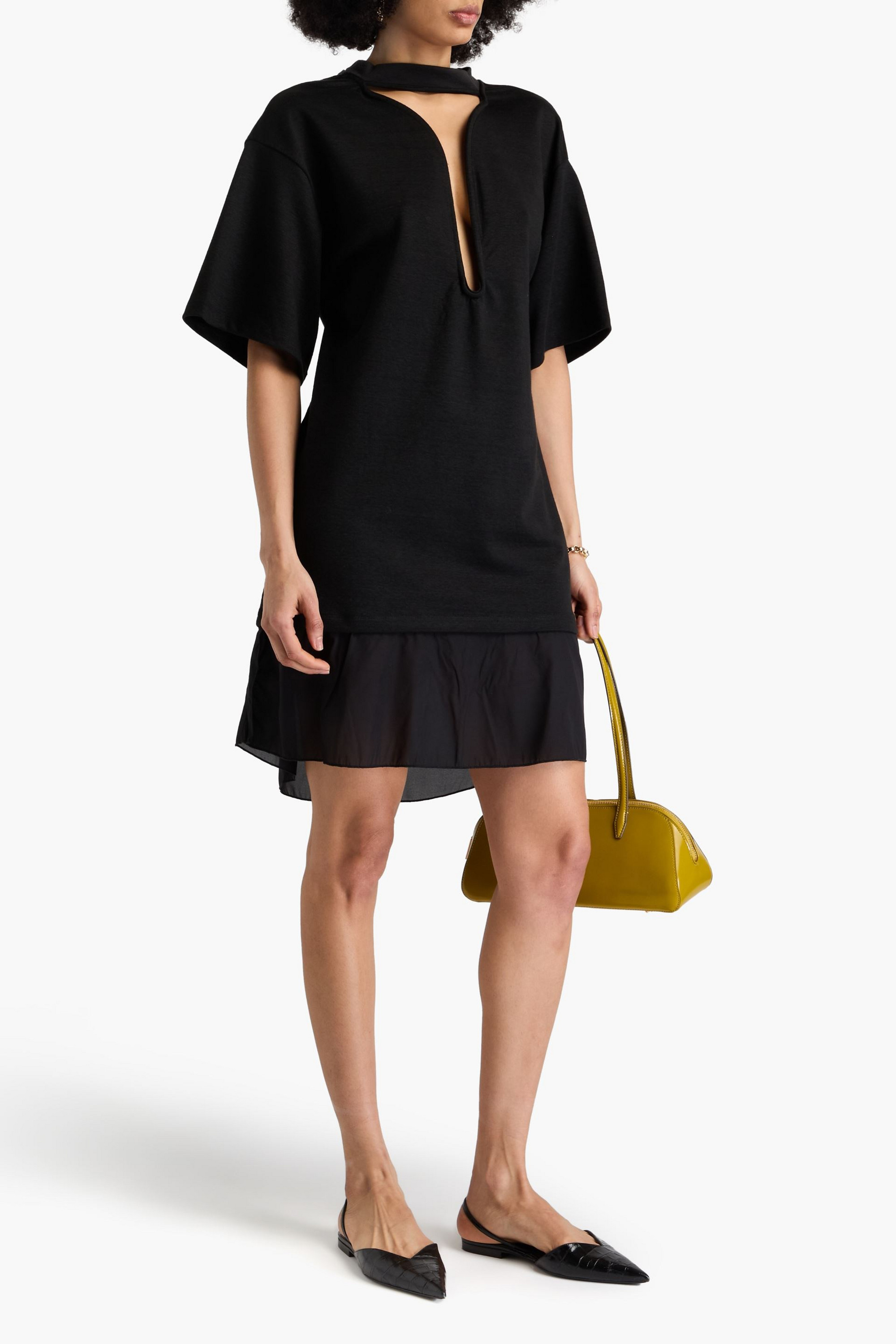 Victoria Beckham Cutout crepe de chine and linen-blend dress