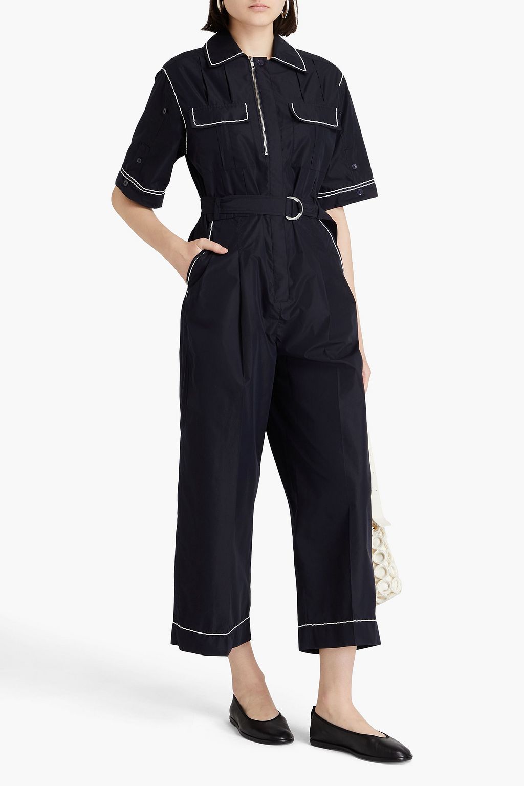 3.1 PHILLIP LIM جمبسوت من البوبلين المزين بكسرات مصنوع من مزيج من القطن