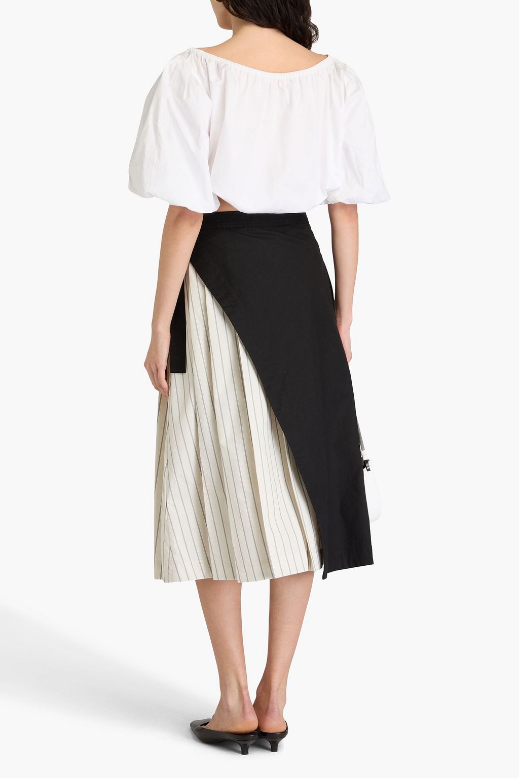 3.1 PHILLIP LIM تنورة متوسطة الطول من البوبلين ومزيج من القطن والكنفا بتصميم مخطط