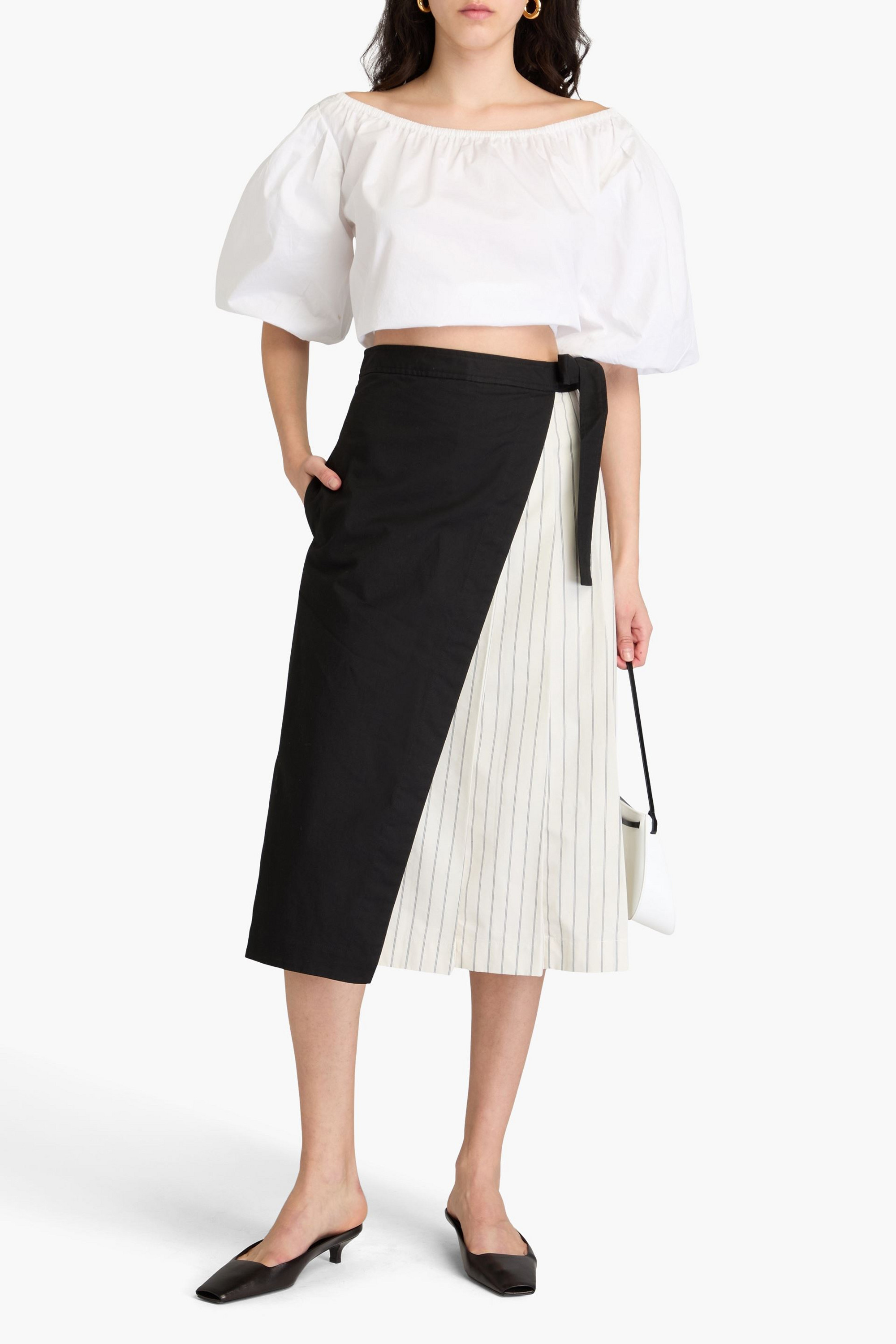 3.1 Phillip Lim Layered striped cotton-blend poplin and canvas midi skirt