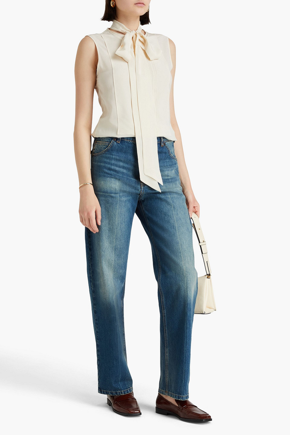 Victoria Beckham Pussy-bow Silk Crepe De Chine Top In Ivory