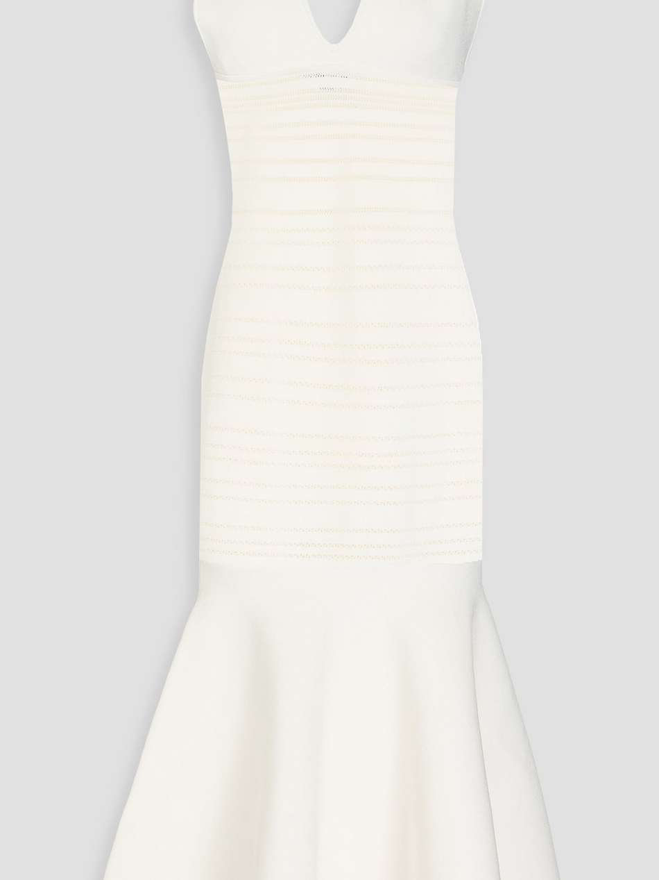 fluted pointelle-knit midi dress