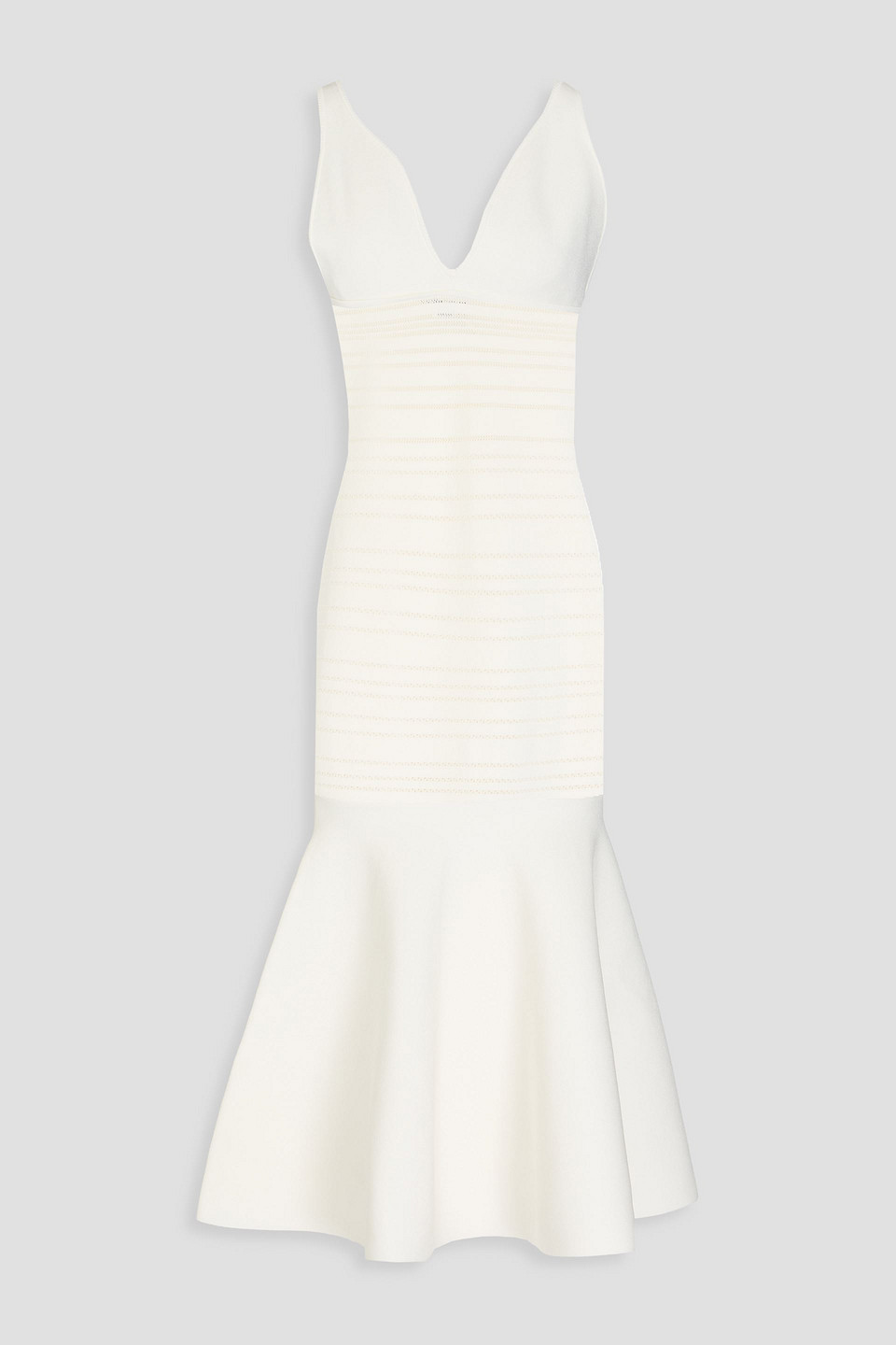 Fluted pointelle-knit midi dress