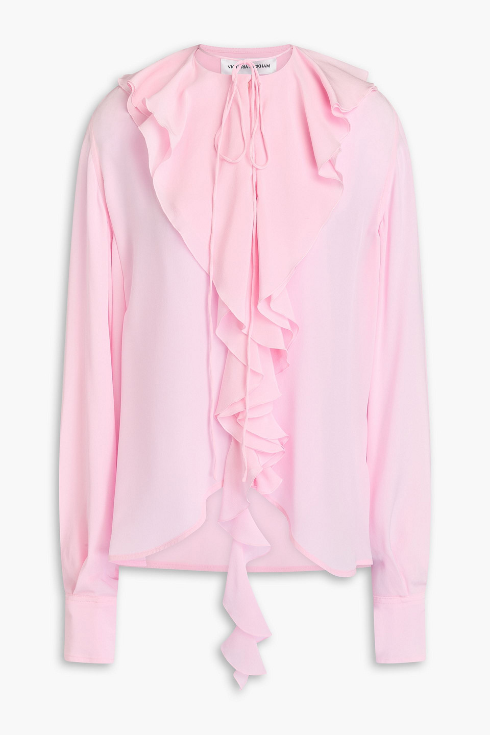 Victoria Beckham Ruffled Silk Crepe De Chine Blouse In Baby-pink