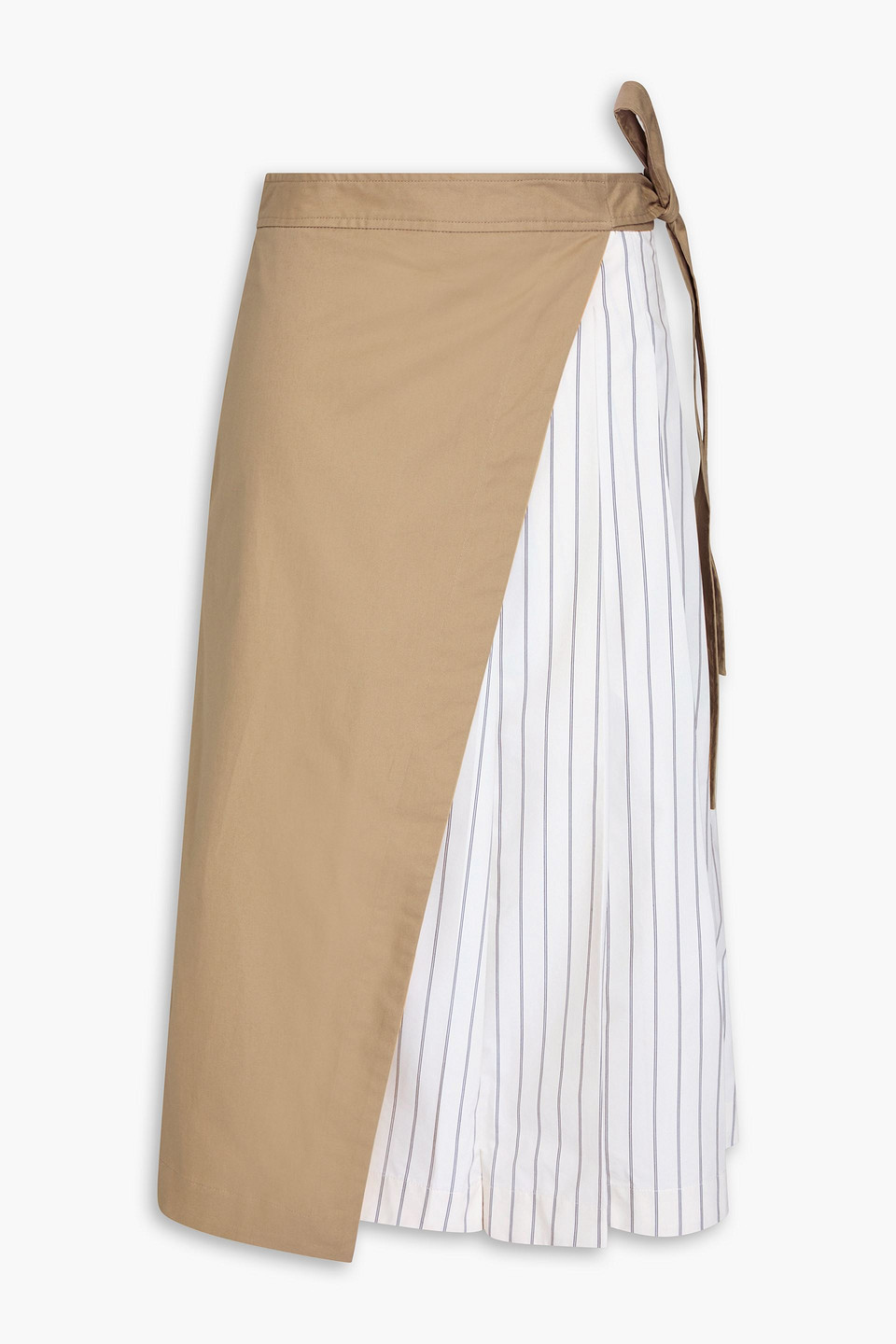 3.1 Phillip Lim Striped Poplin And Cotton-blend Canvas Midi Wrap Skirt In Sand