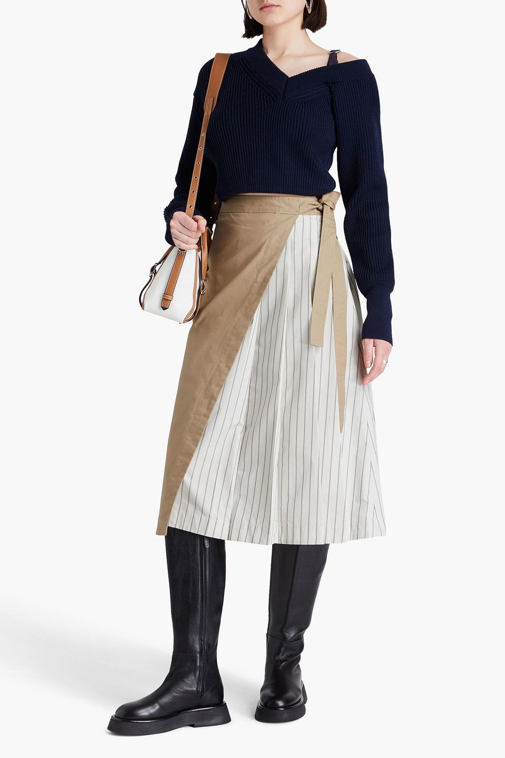 3.1 PHILLIP LIM Gestreifter Midi-Wickelrock aus Canvas und Popeline aus einer Baumwollmischung