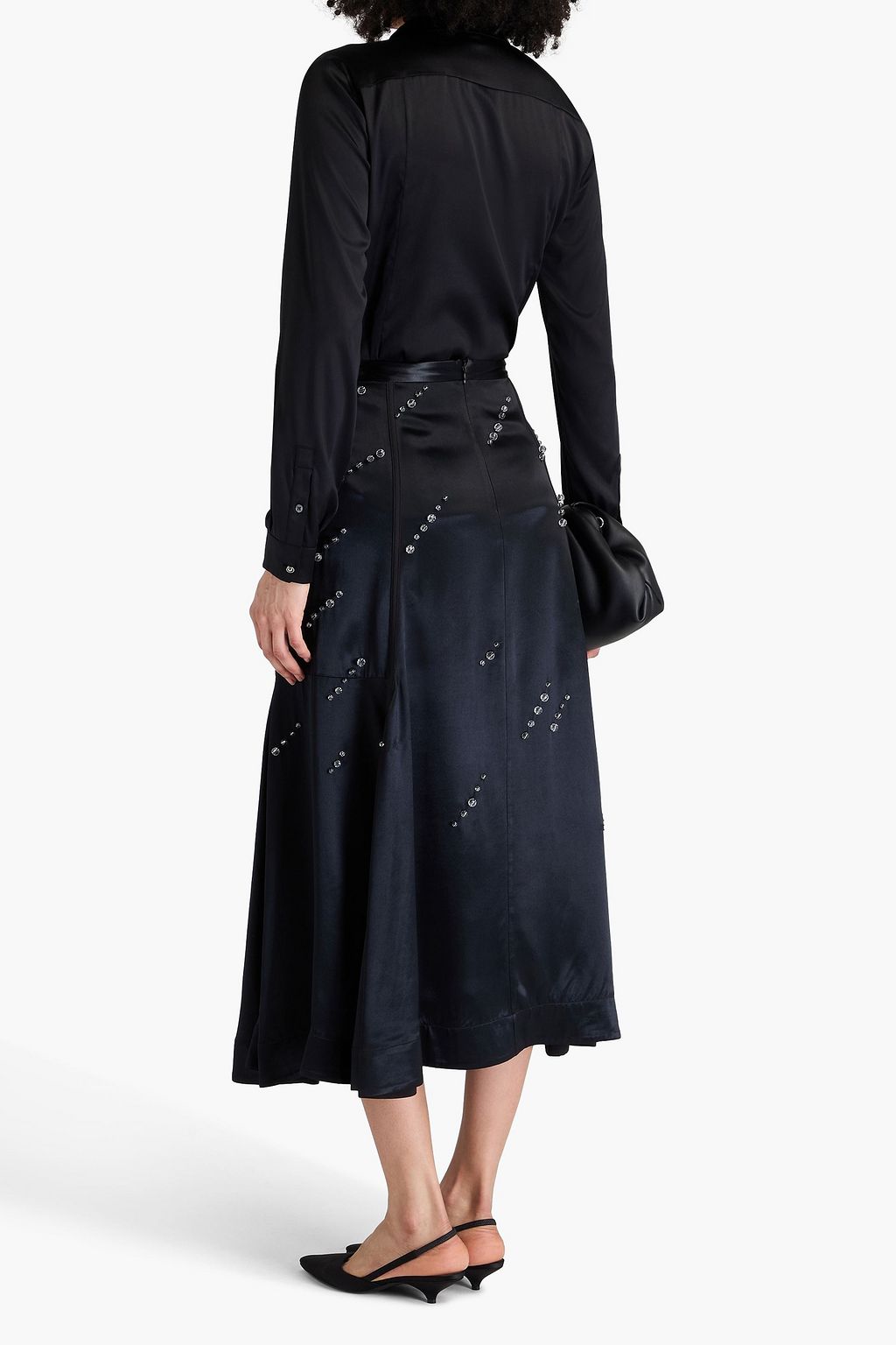 3.1 PHILLIP LIM تنورة متوسطة الطول من الساتان مزينة بالخرز