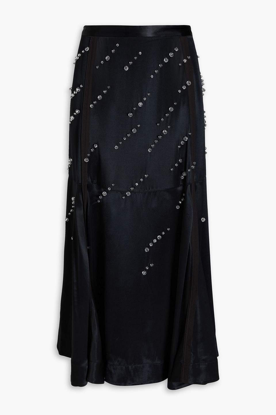 Bead-embellished satin midi skirt