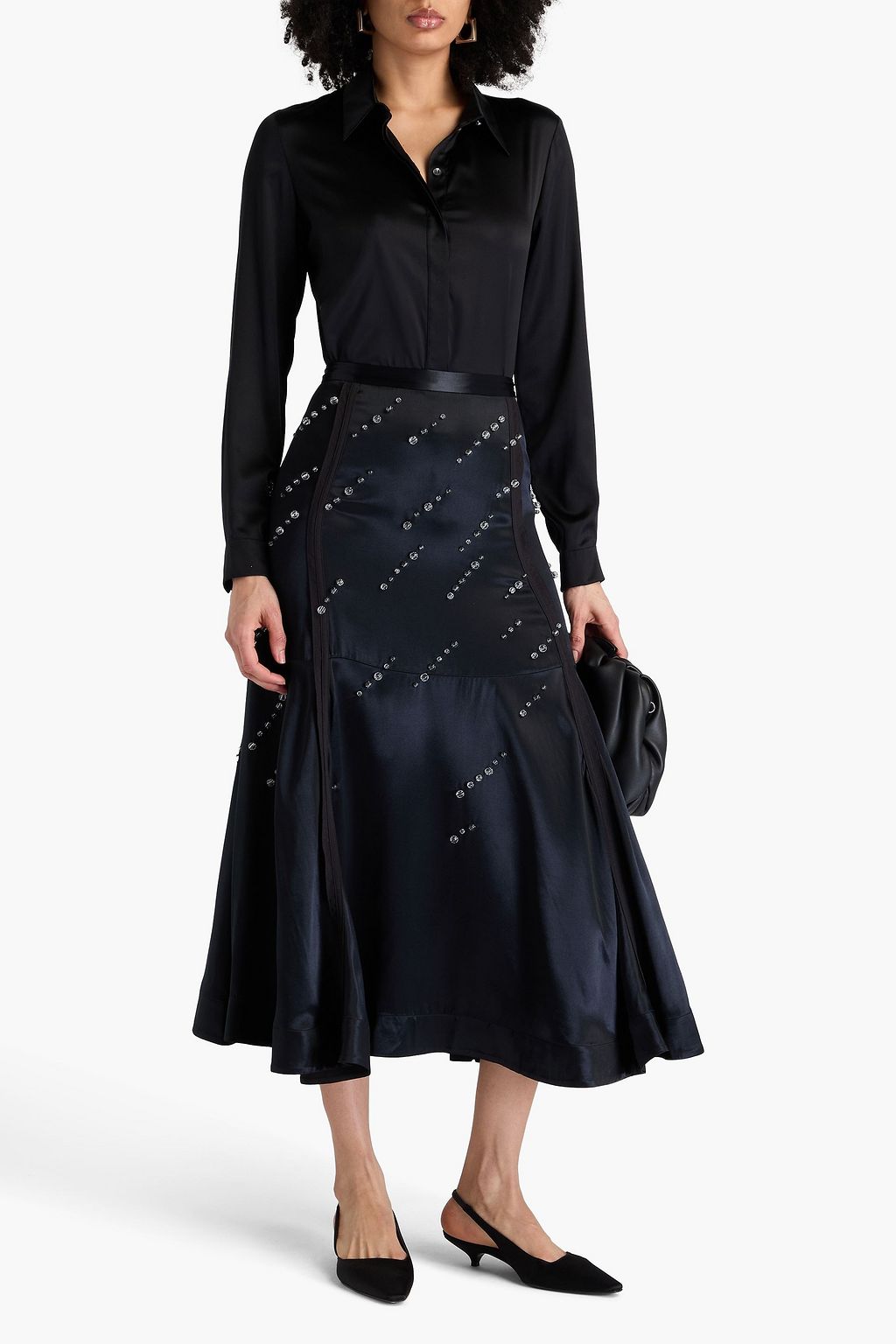 3.1 PHILLIP LIM تنورة متوسطة الطول من الساتان مزينة بالخرز
