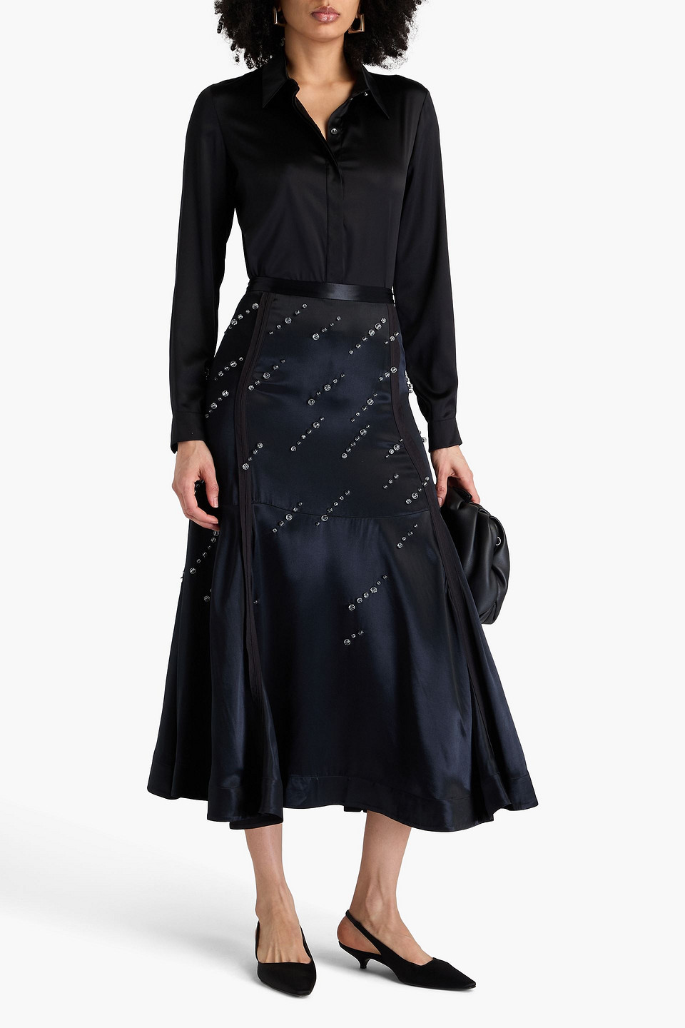 3.1 Phillip Lim Bead-embellished Satin Midi Skirt In Black