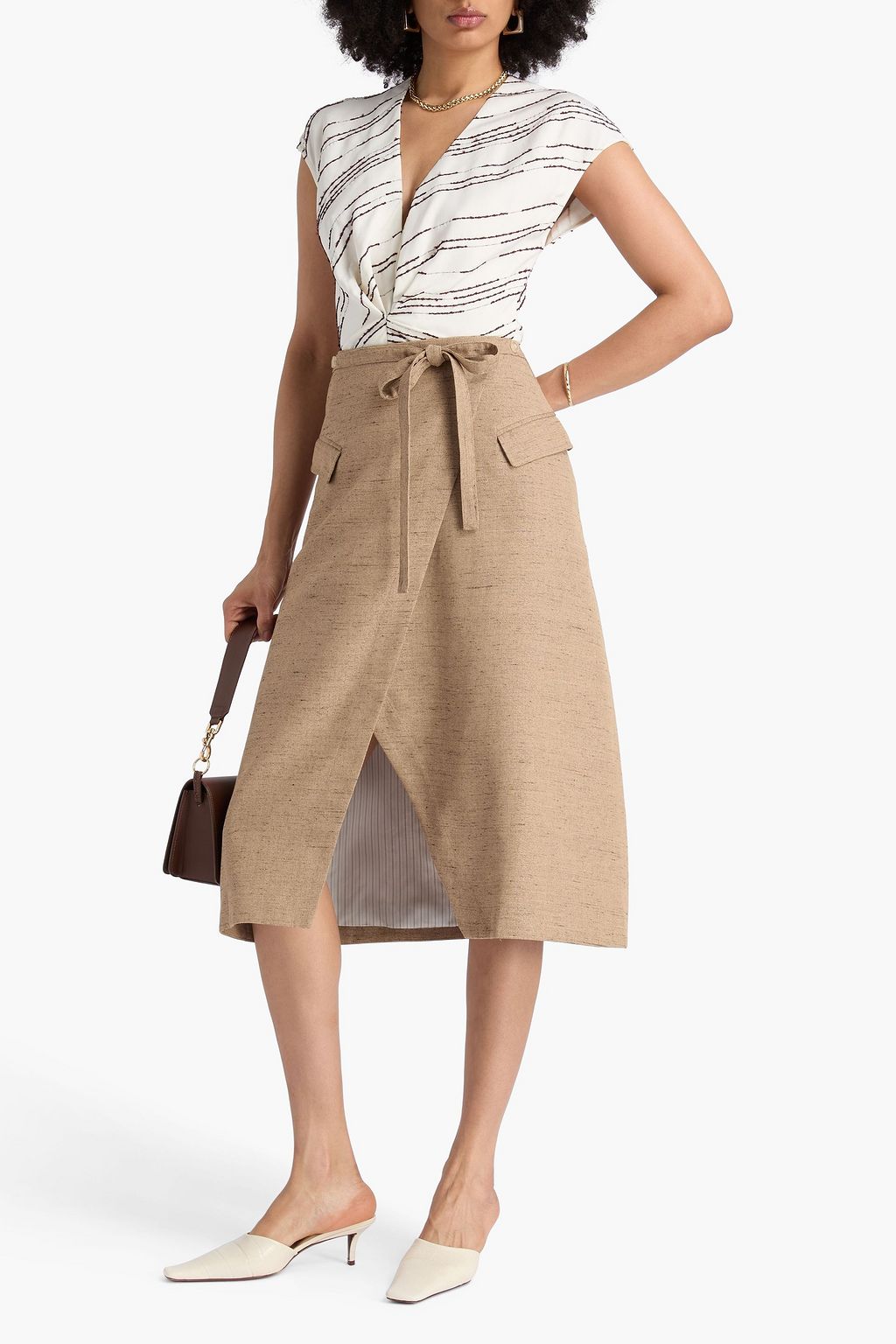 3.1 PHILLIP LIM Wrap-effect tweed midi skirt