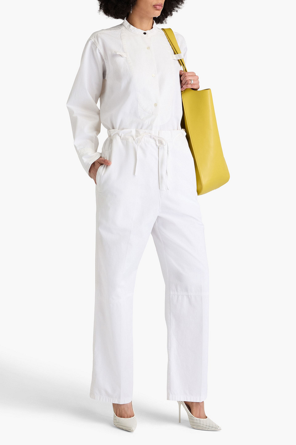 Victoria Beckham Slub Cotton Straight-leg Pants In White