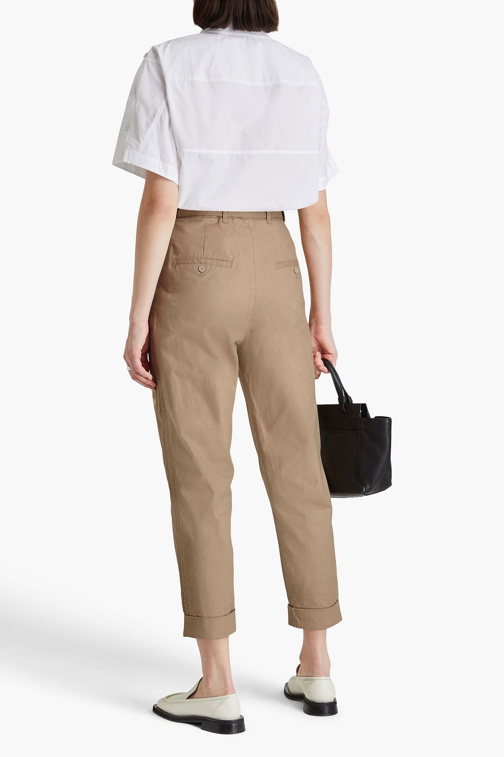 3.1 PHILLIP LIM بنطال بأرجل مستقيمة بحزام من مزيج من القطن وقماش غران دو بودر