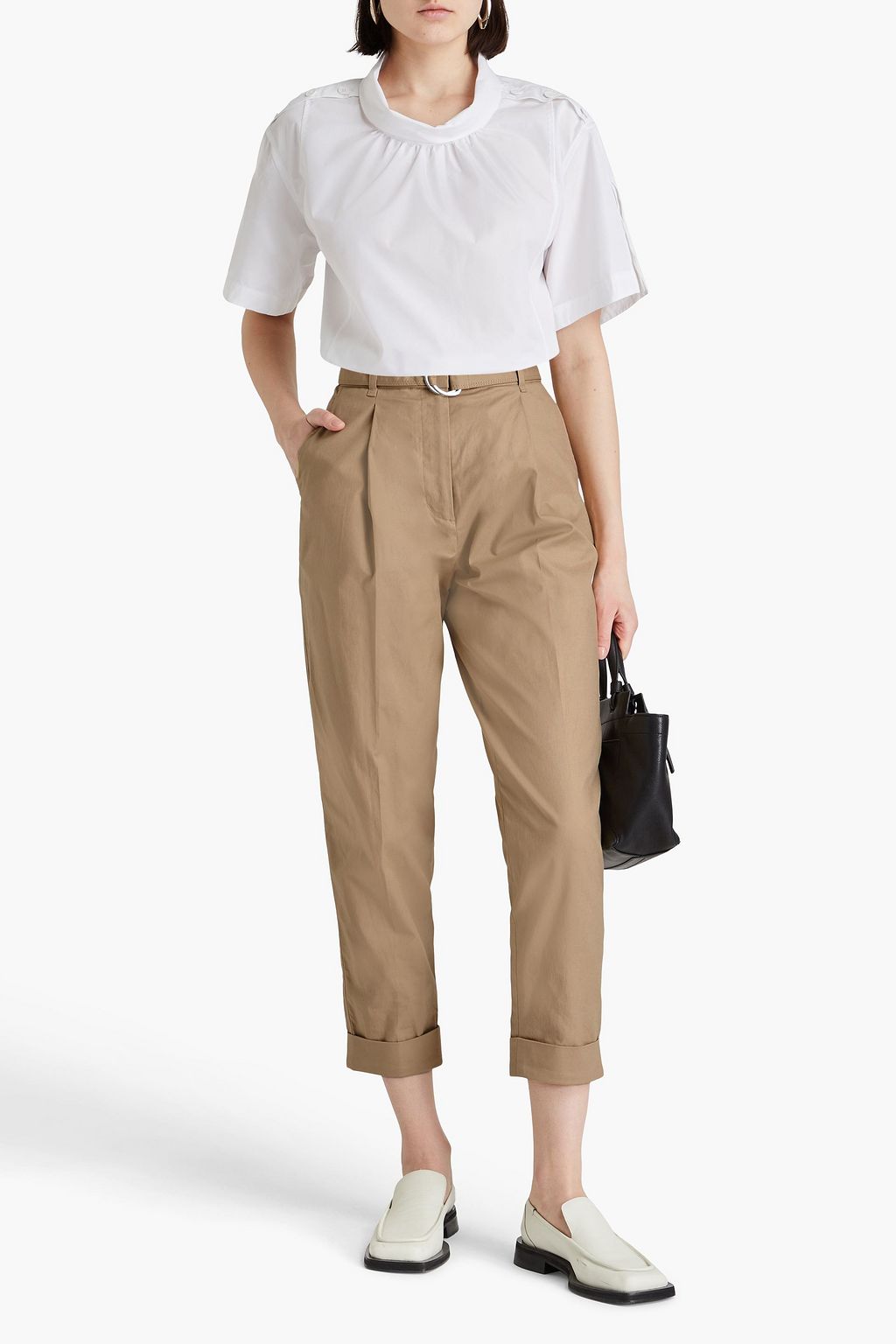 3.1 PHILLIP LIM بنطال بأرجل مستقيمة بحزام من مزيج من القطن وقماش غران دو بودر