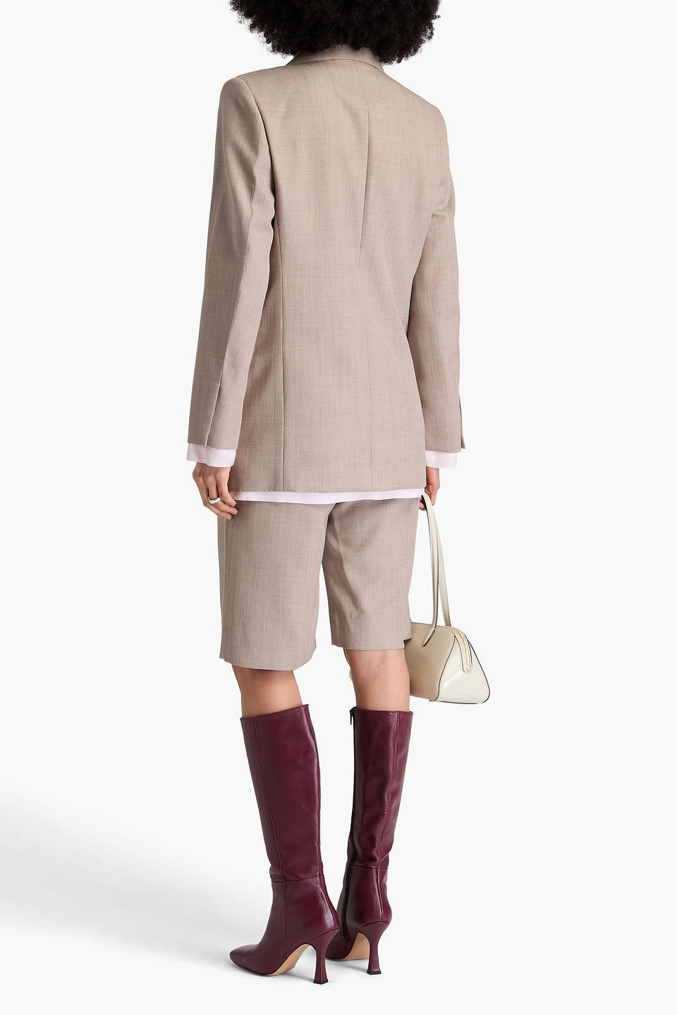 Shop Victoria Beckham Satin-paneled Wool Blazer In Mushroom