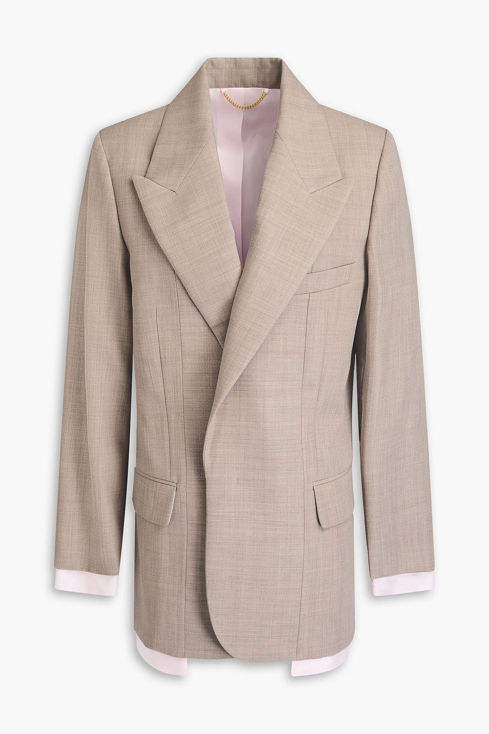 Shop Victoria Beckham Satin-paneled Wool Blazer In Mushroom