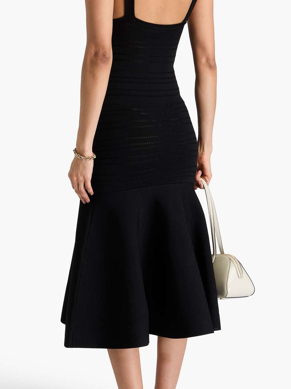 fluted pointelle-knit midi dress