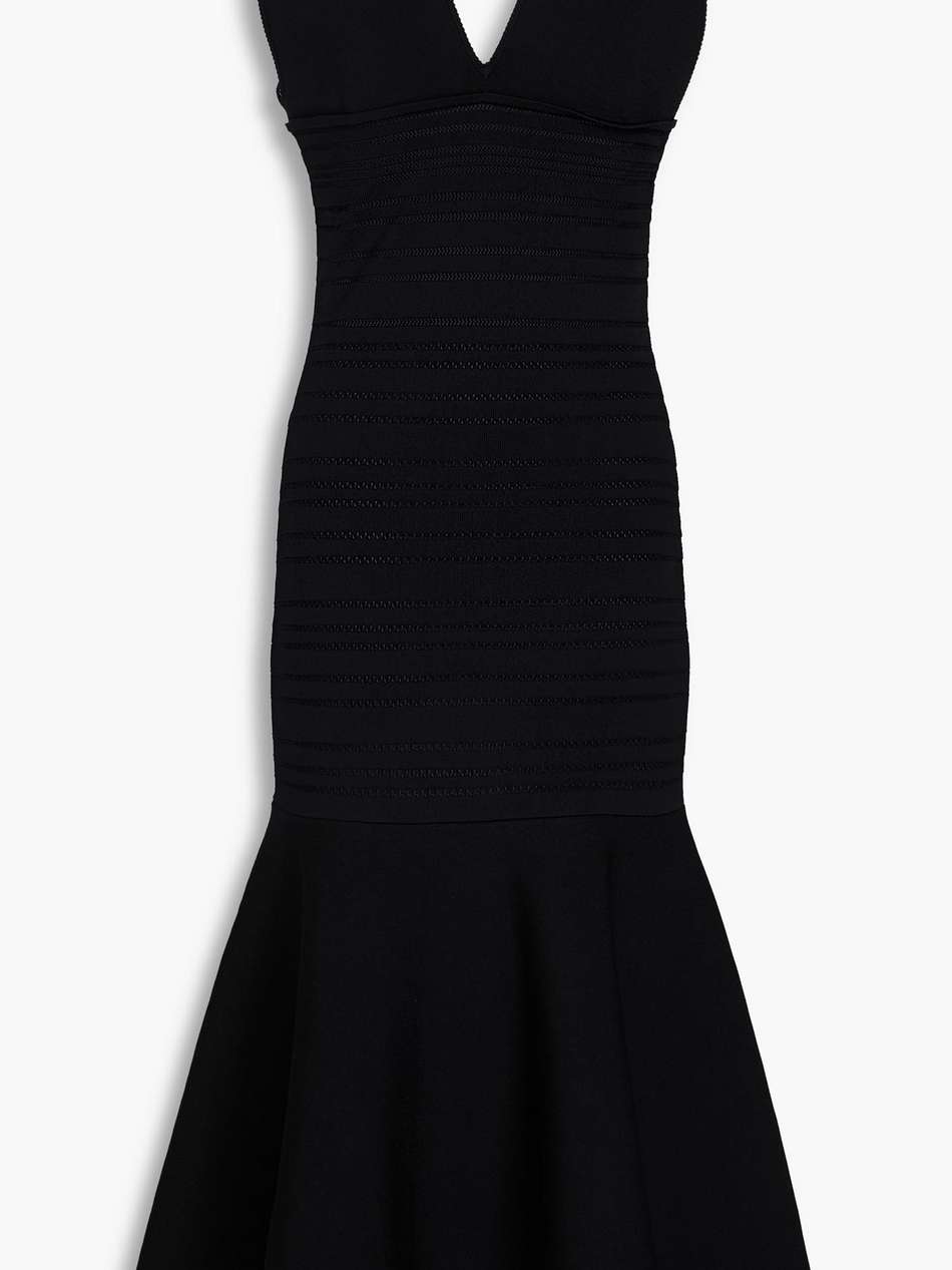 fluted pointelle-knit midi dress