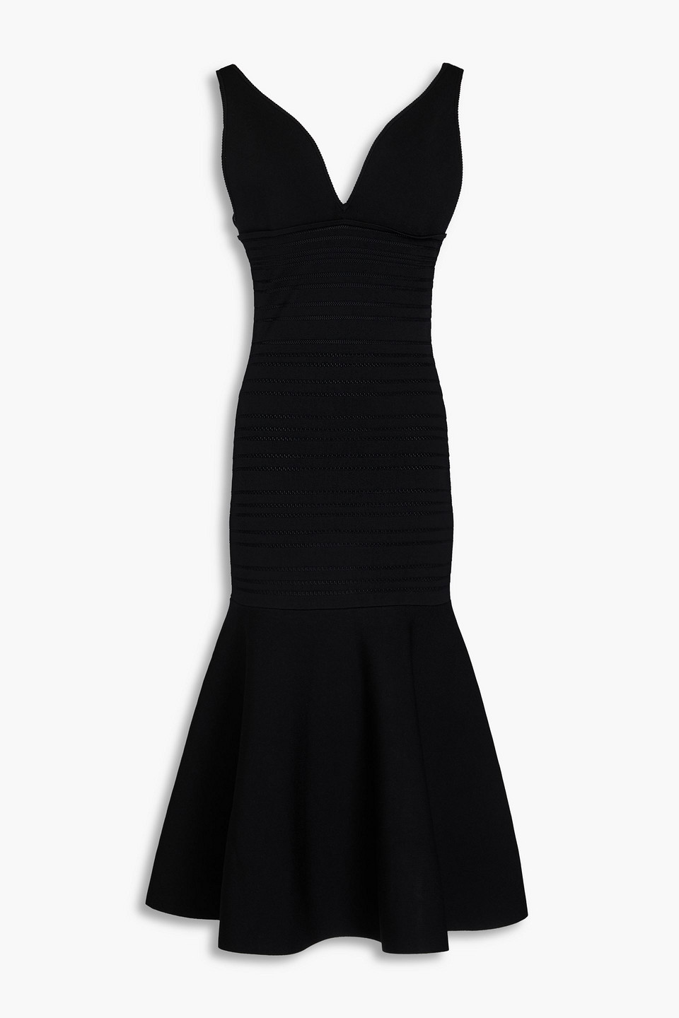 Victoria Beckham Ausgestelltes Midikleid In Pointelle-strick In Schwarz