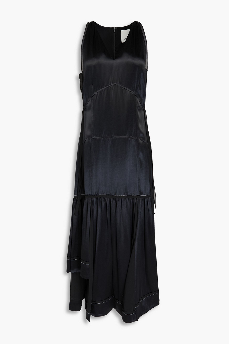 3.1 Phillip Lim Bead-embellished Layered Satin And Chiffon Midi Dress In Black