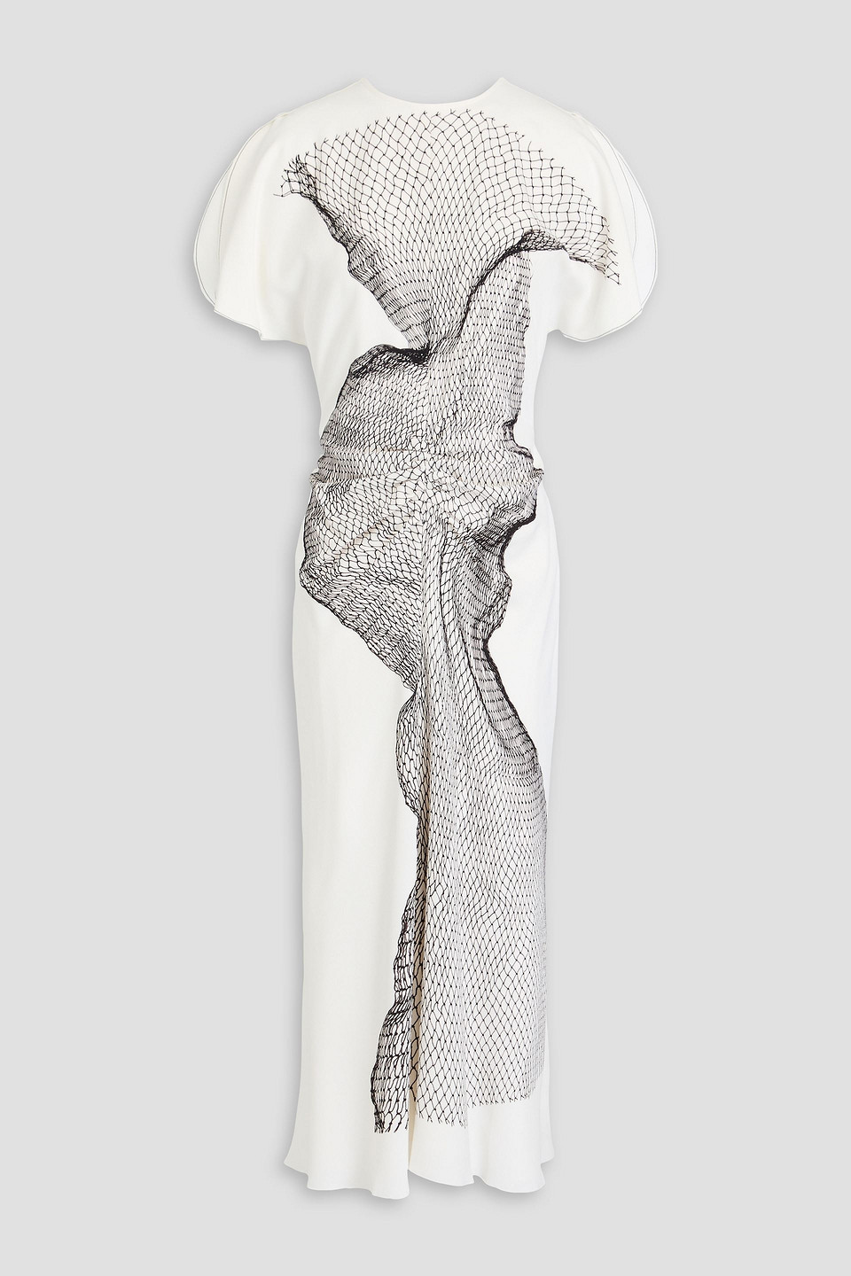 Victoria Beckham Ruched Printed Crepe Midi Dress In White
