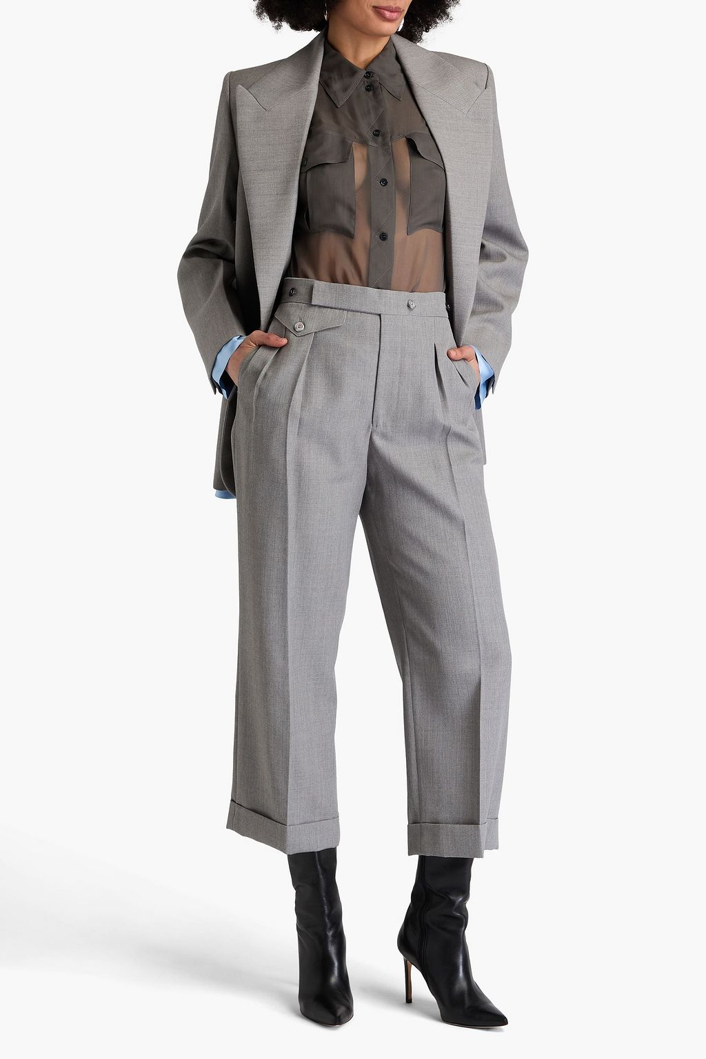 VICTORIA BECKHAM 울 크롭 테이퍼드 팬츠