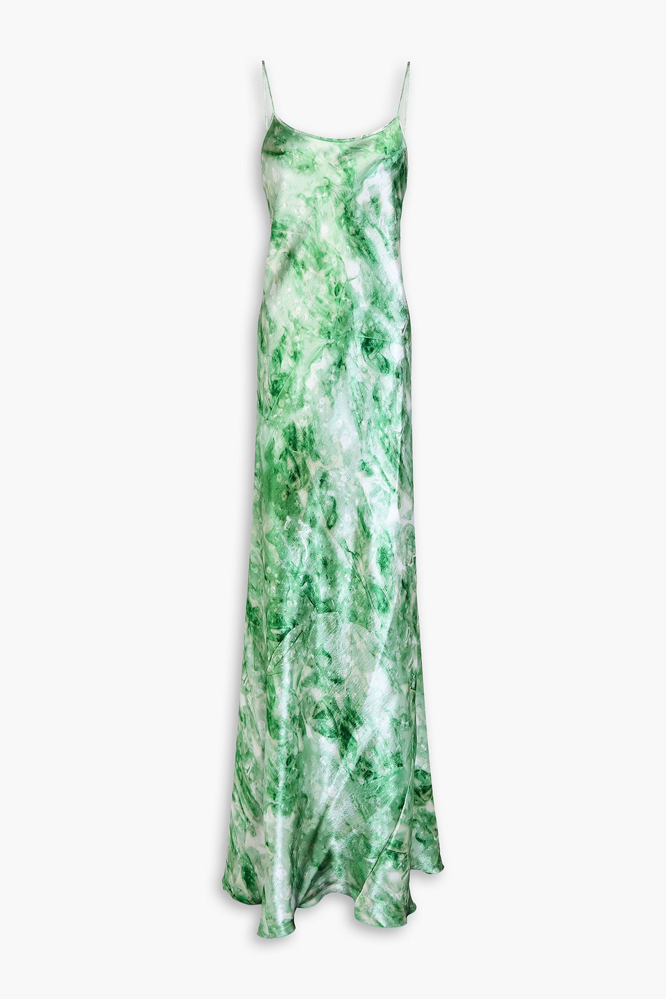 Victoria Beckham Printed Satin-crepe Maxi Slip Dress In Graugrün