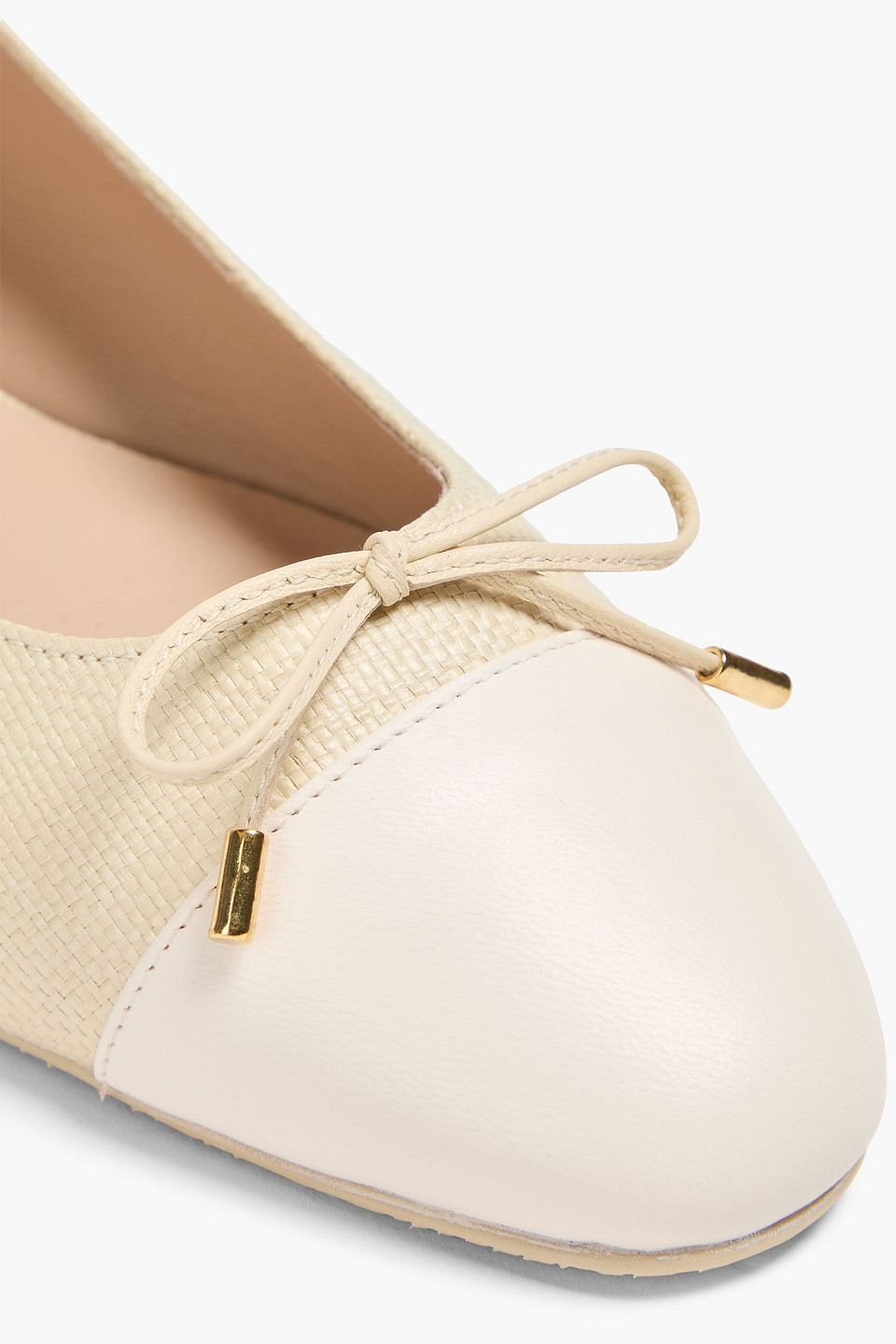 STUART WEITZMAN SLEEK BOW LEATHER-TRIMMED TWEED BALLET FLATS