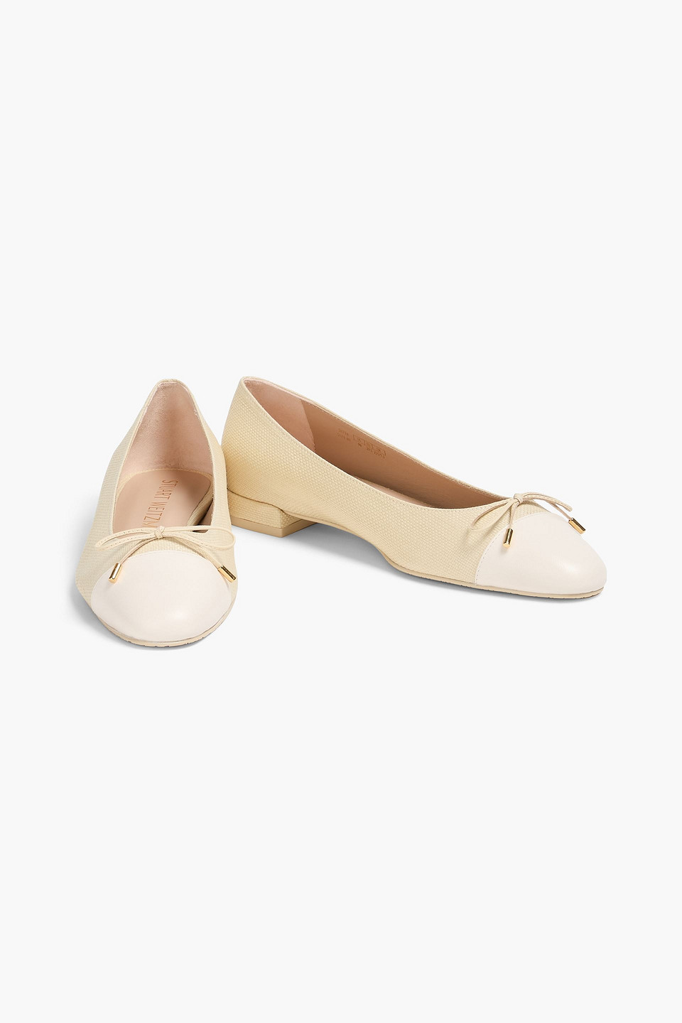 STUART WEITZMAN SLEEK BOW LEATHER-TRIMMED TWEED BALLET FLATS