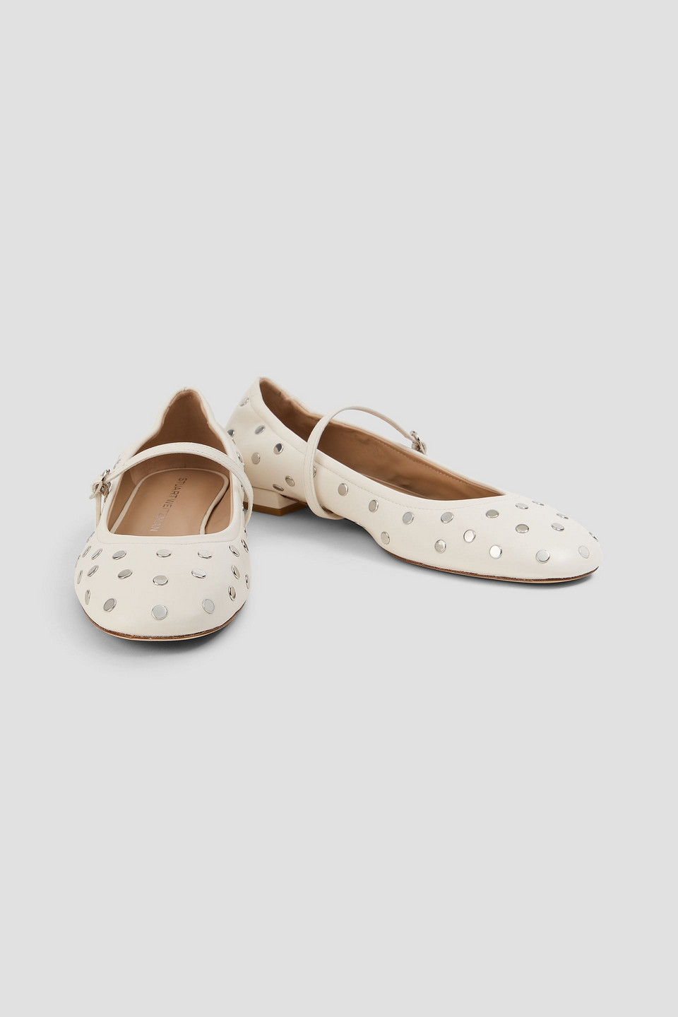  Stuart Weitzman - Studded Leather Mary Jane Flats - White - Us 7.5 