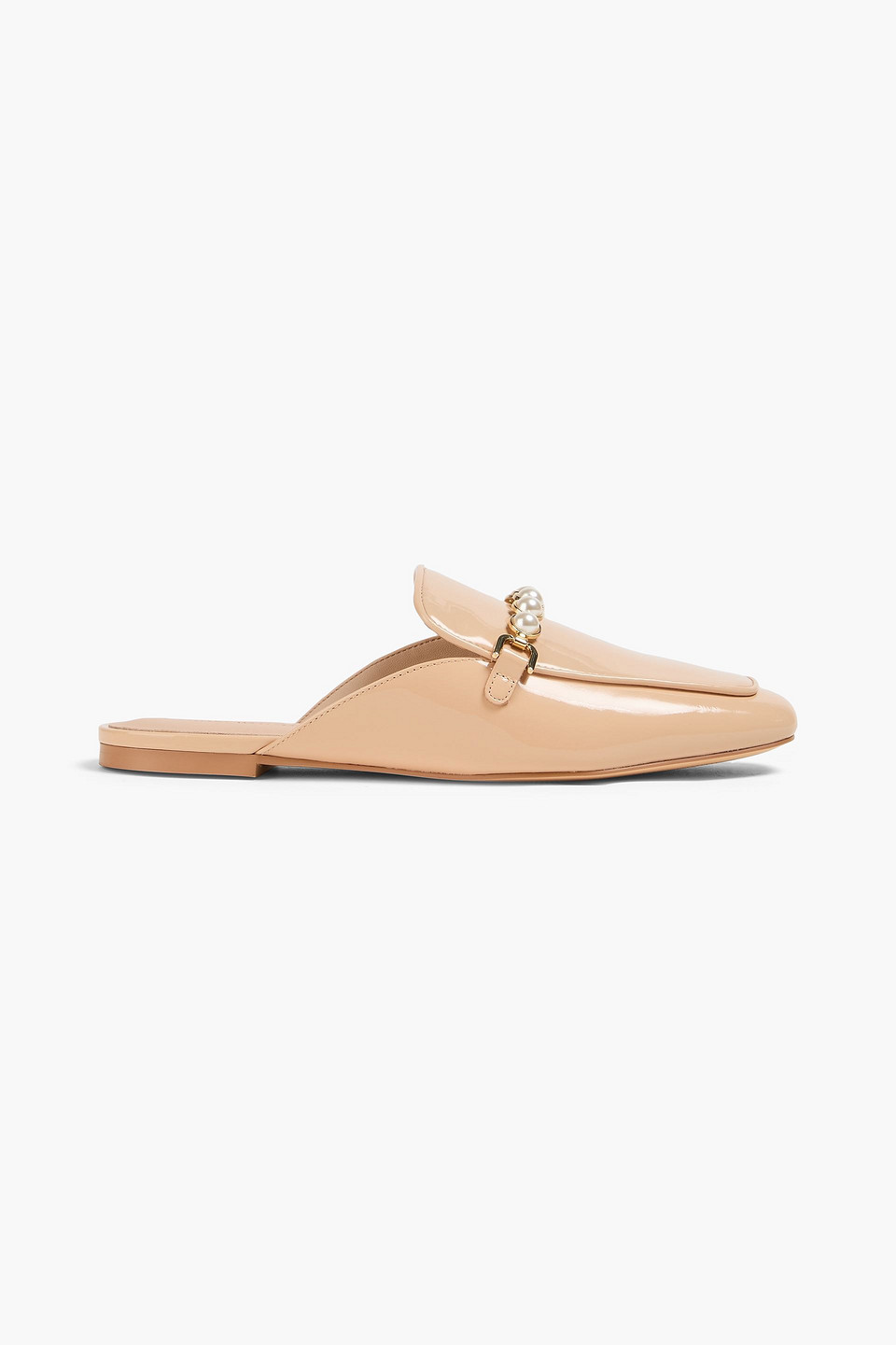 Stuart Weitzman Perla Faux Pearl-embellished Patent-leather Slippers In Beige