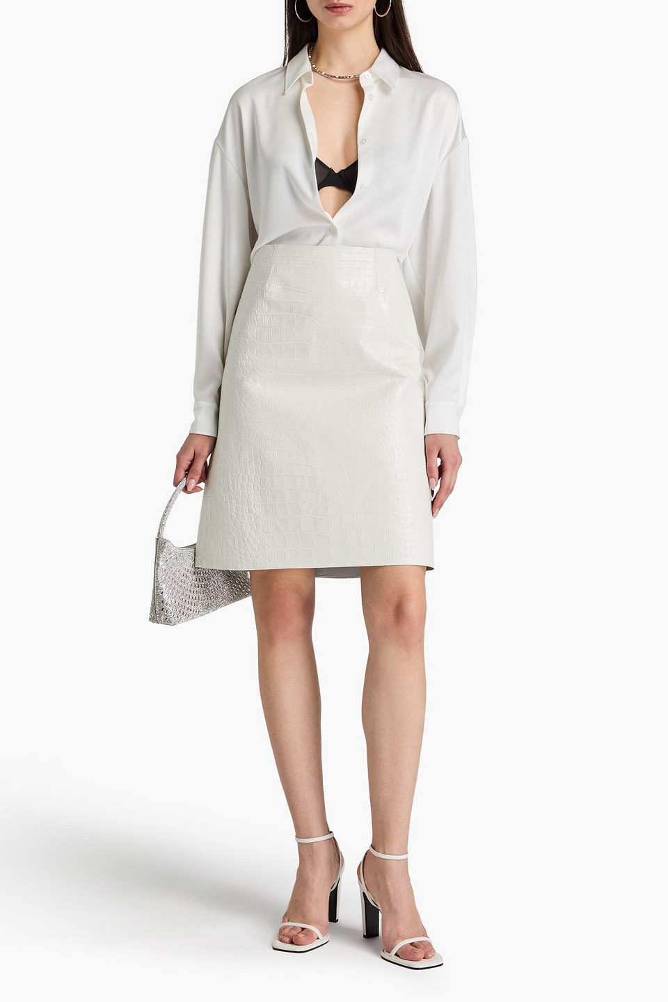 16ARLINGTON GLOSSED CROC-EFFECT LEATHER SKIRT