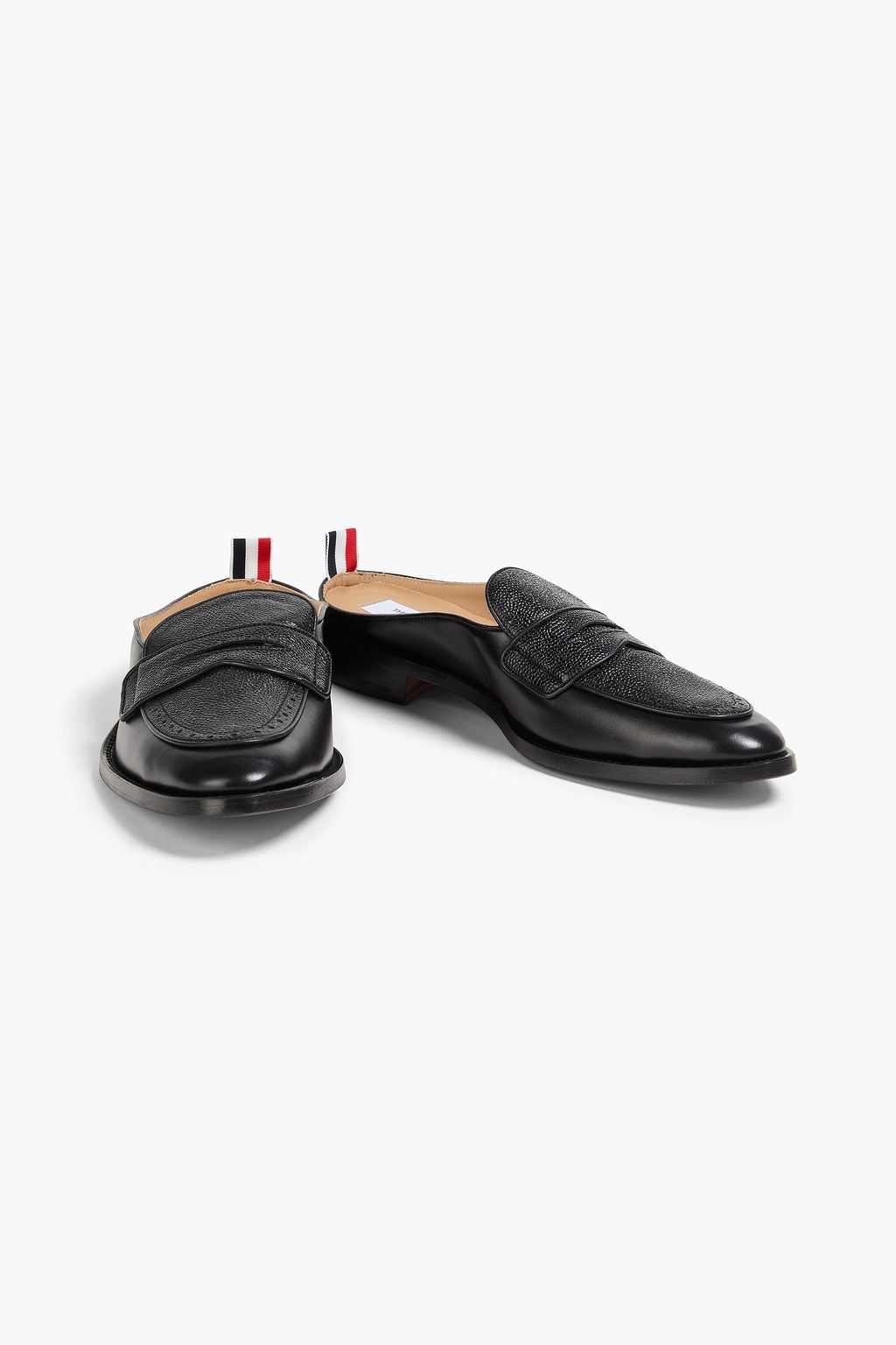 THOM BROWNE سليبرز مصنوع من الجلد الأملس والجلد المُحبّب