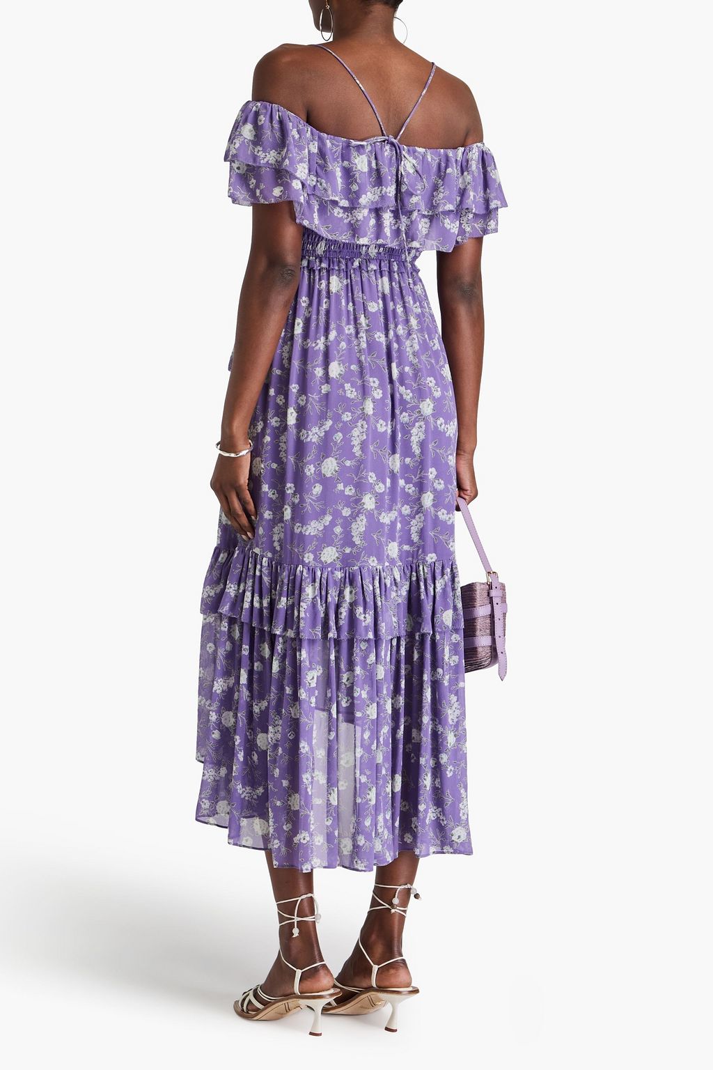 ULLA JOHNSON シルクジョーゼット ミディワンピース オープンショルダー フローラルプリント