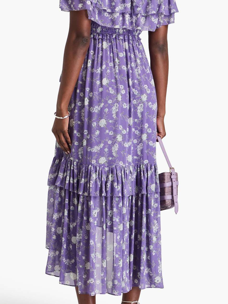 penninah cold-shoulder ruffled floral-print silk-georgette midi dress
