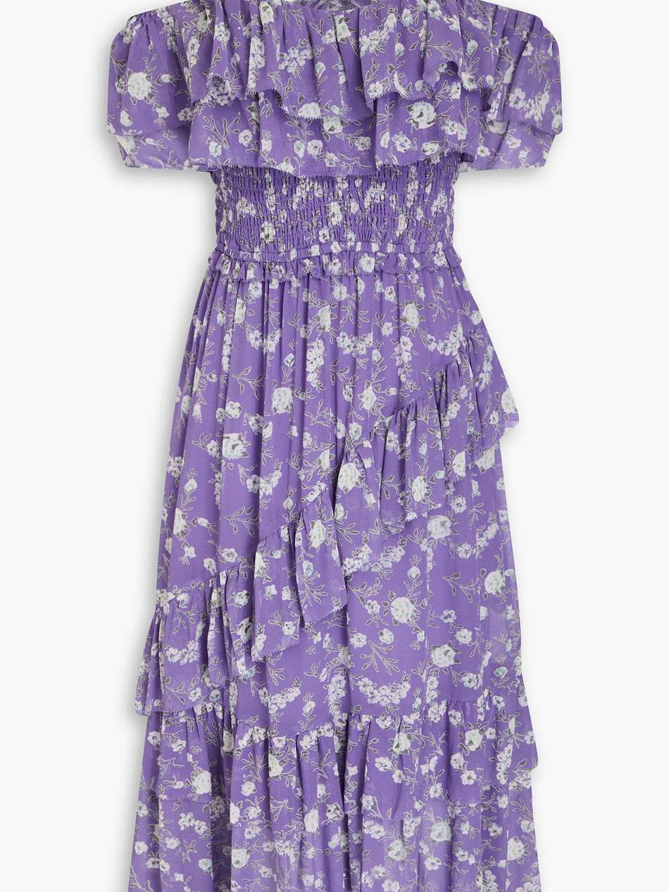 penninah cold-shoulder ruffled floral-print silk-georgette midi dress