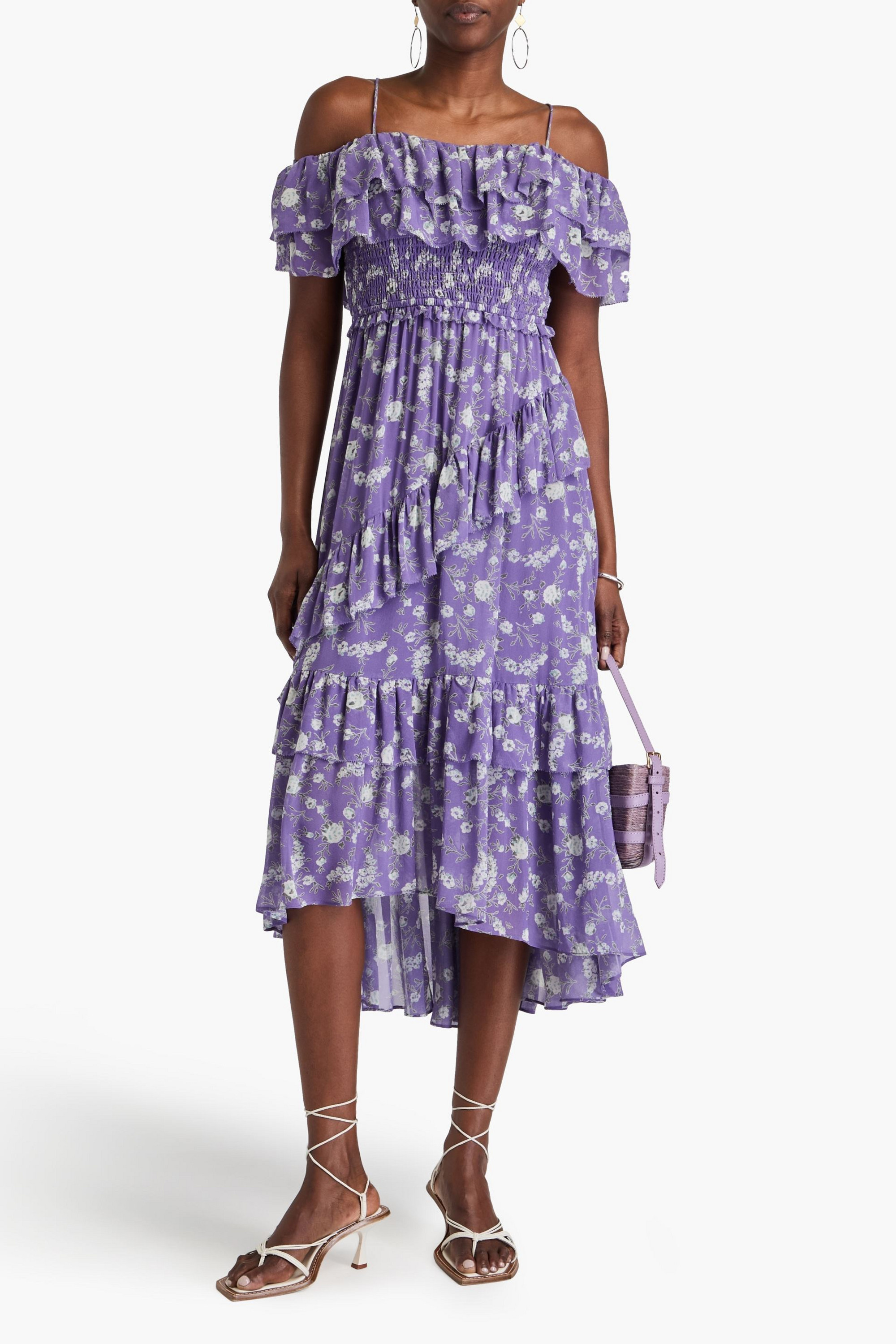 Ulla Johnson Penninah cold-shoulder ruffled floral-print silk-georgette midi dress