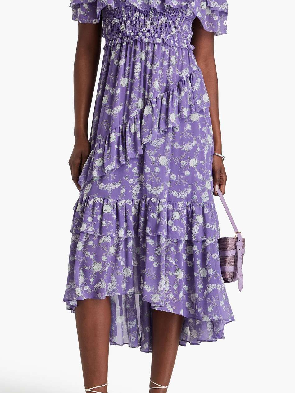 penninah cold-shoulder ruffled floral-print silk-georgette midi dress