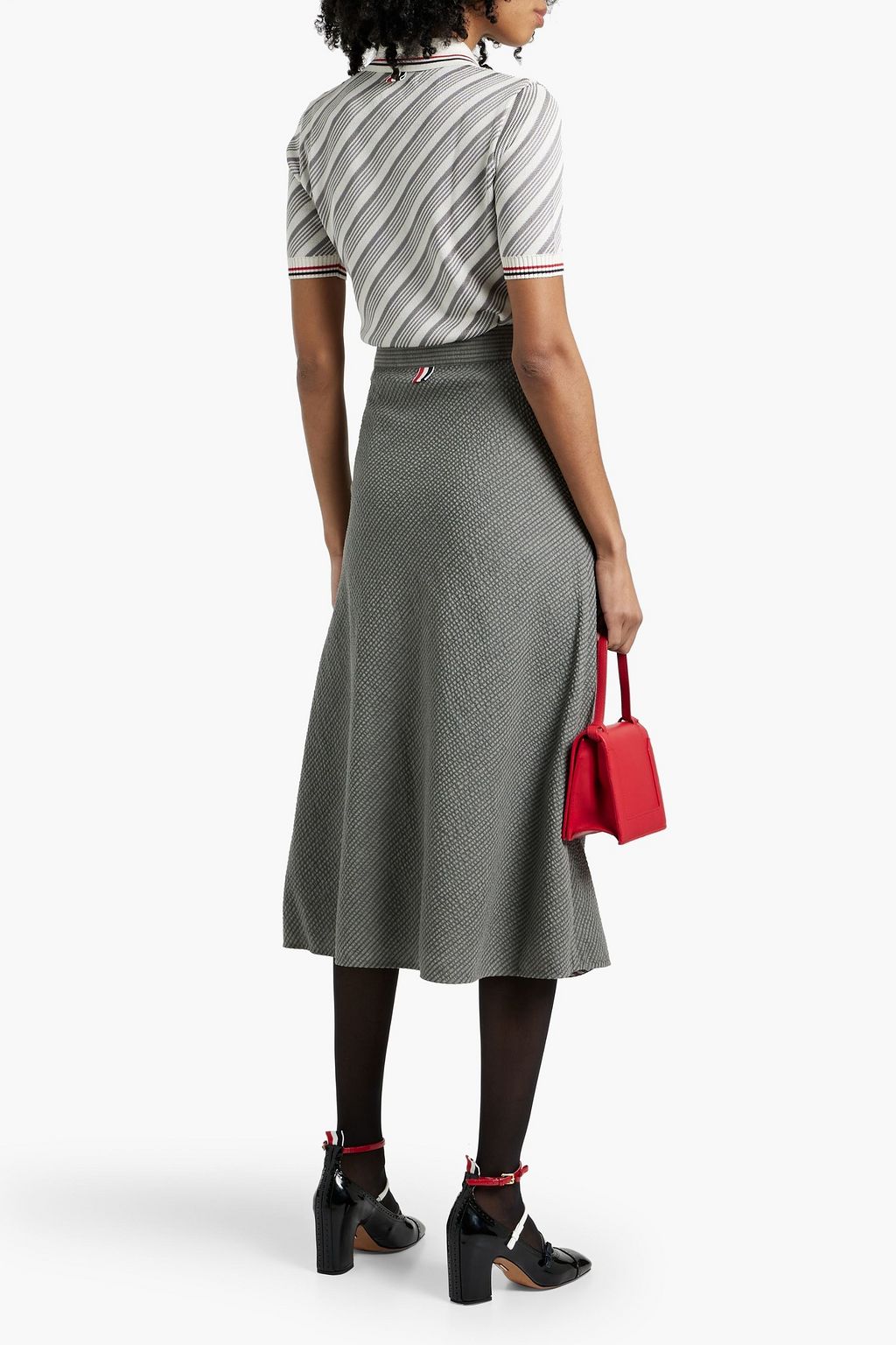 THOM BROWNE Striped cashmere-seersucker midi skirt