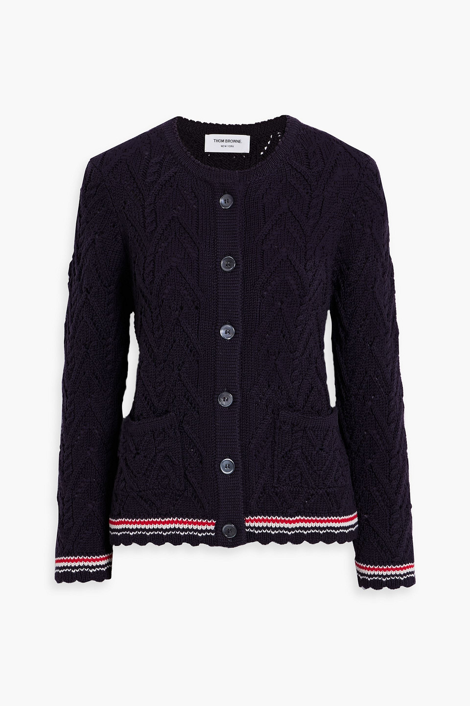 Thom Browne Pointelle-knit Merino Wool Cardigan In Blue