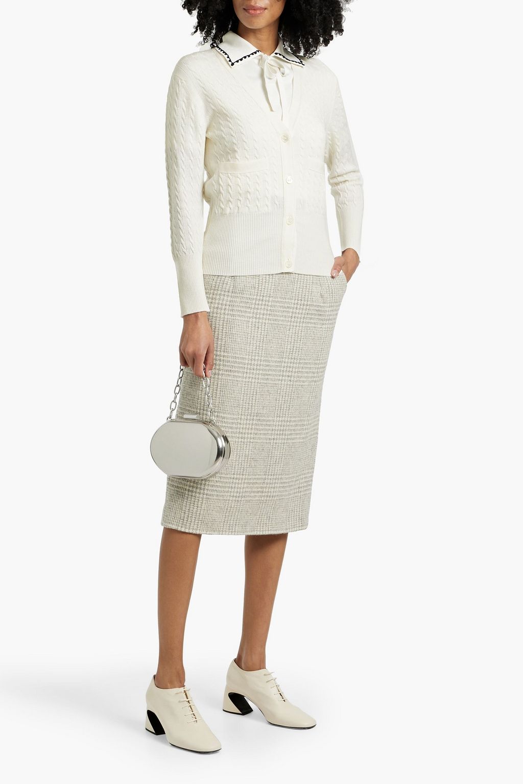 THOM BROWNE Checked wool-tweed midi skirt