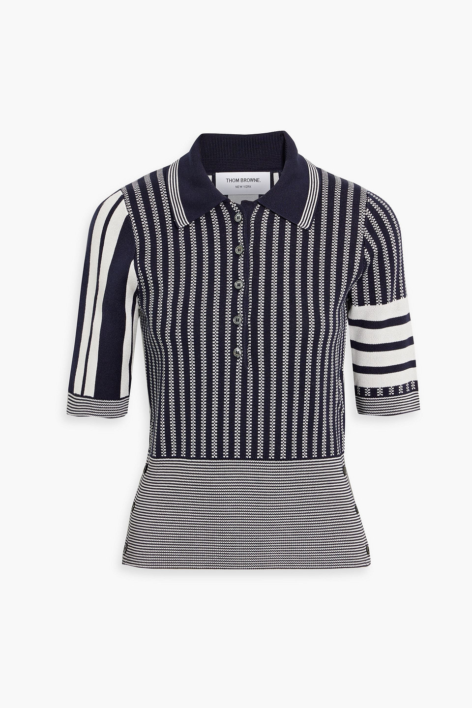Thom Browne Striped Silk Polo Shirt In Blue