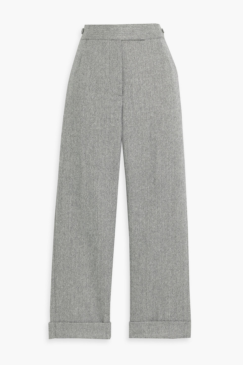 Thom Browne Cropped Herringbone Wool Tapered Pants In Gray
