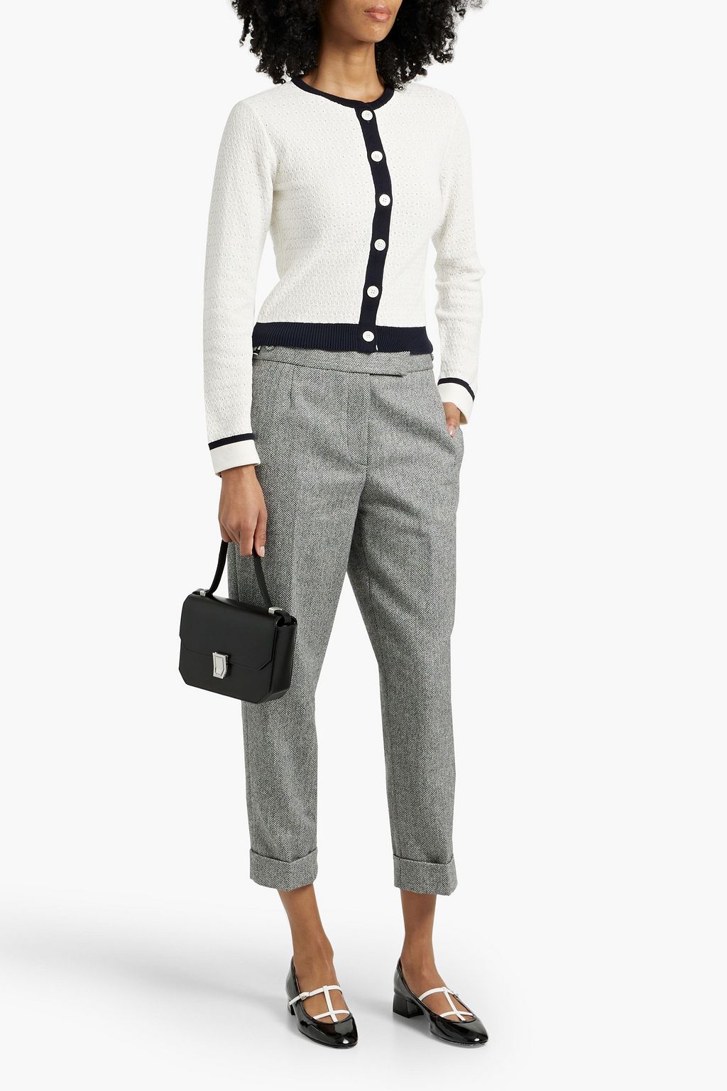 THOM BROWNE Cropped herringbone wool tapered pants