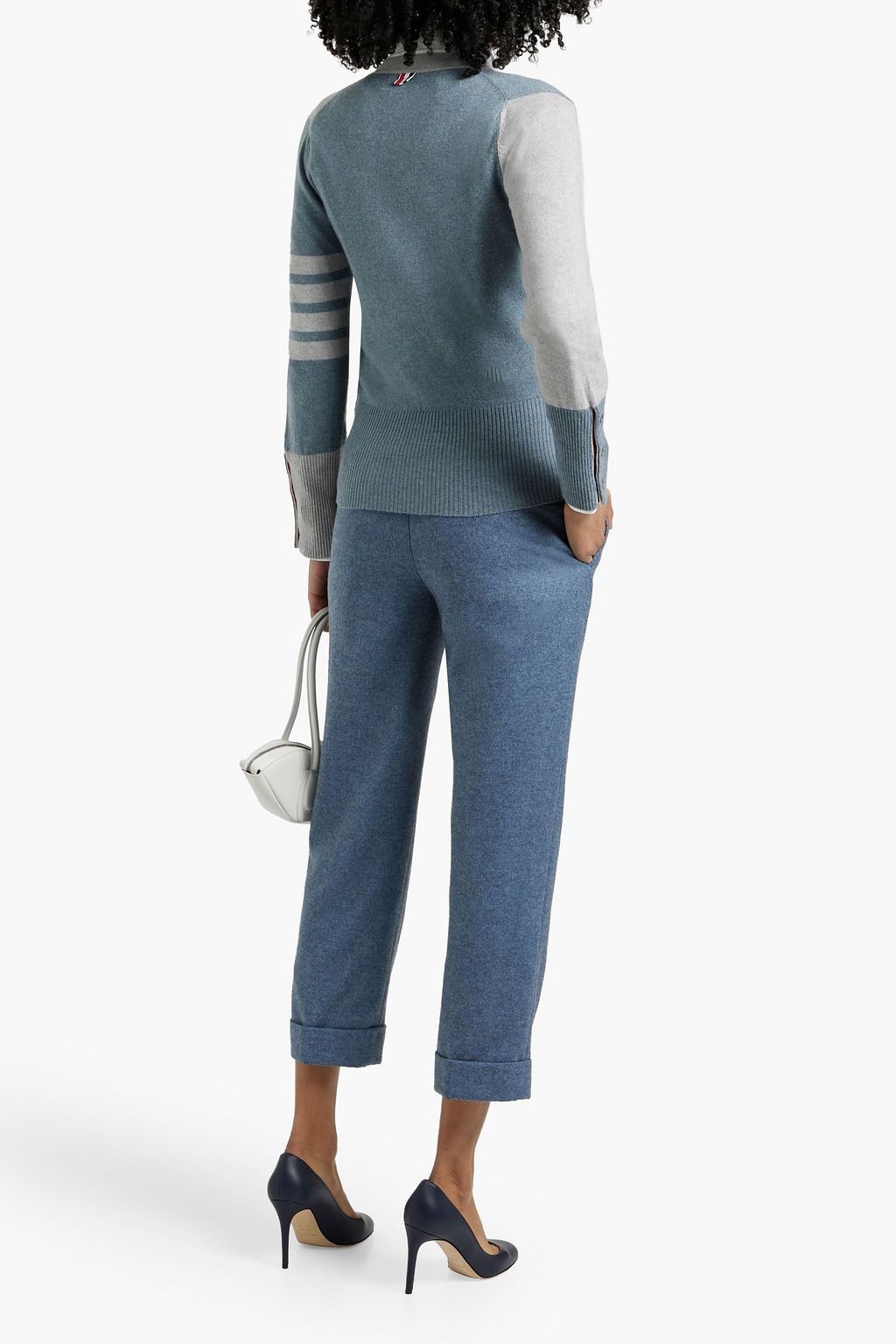 THOM BROWNE Striped two-tone cashmere cardigan