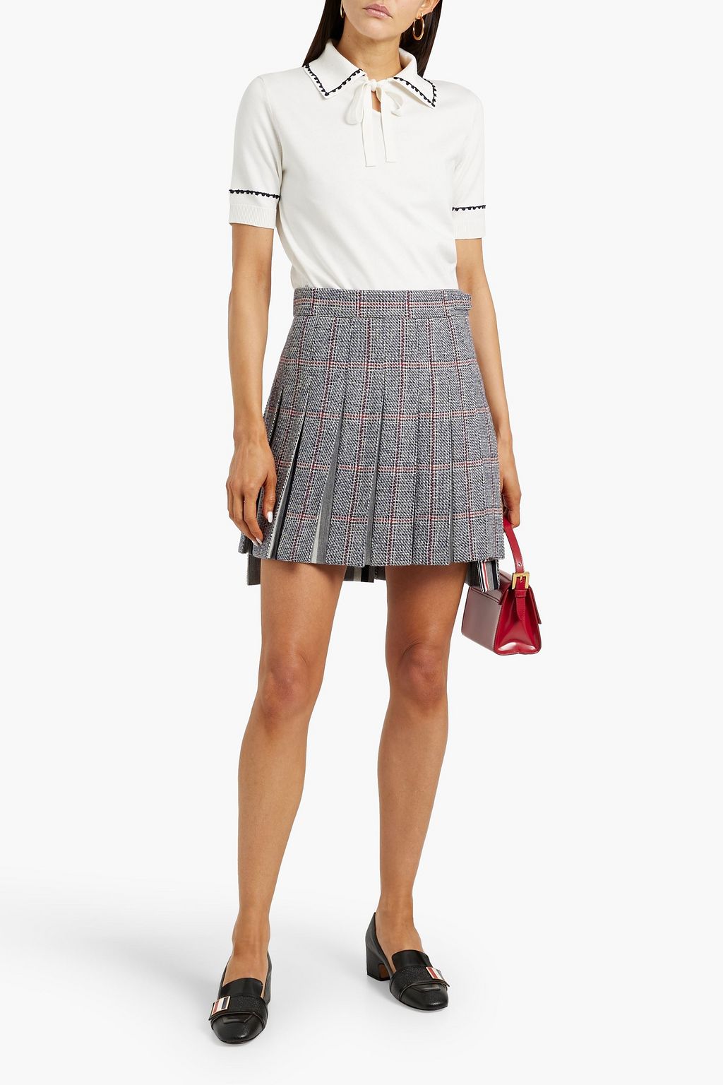 THOM BROWNE Embroidered silk and cotton-blend polo shirt