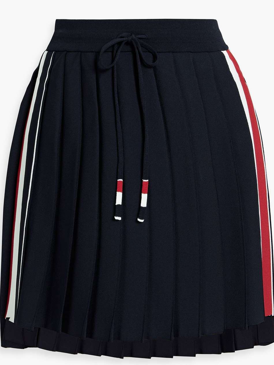 pleated striped stretch-knit mini skirt
