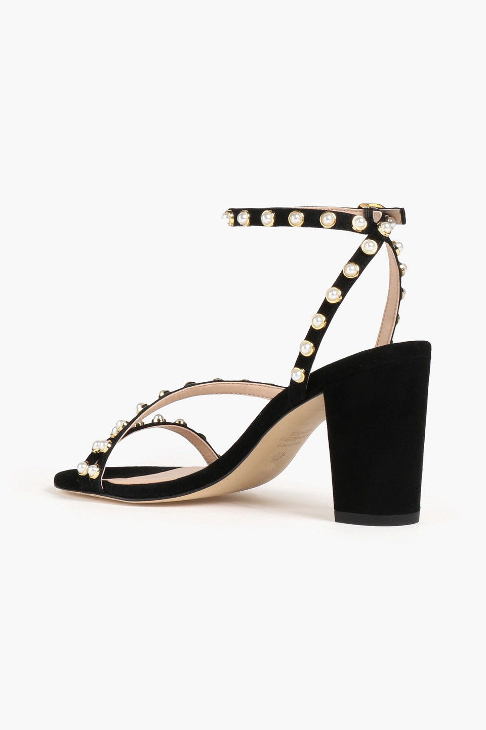 Stuart Weitzman Dancer Pearl 80 Embellished Suede Sandals In Black