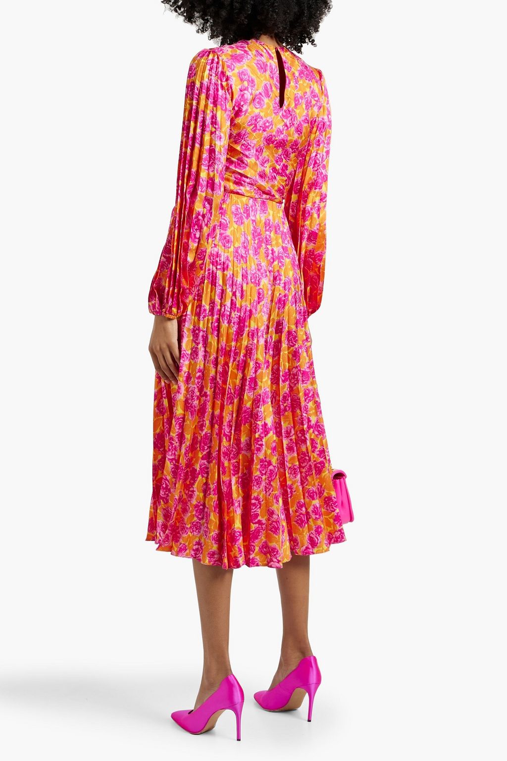 VALENTINO GARAVANI Pleated floral-print silk-twill midi dress