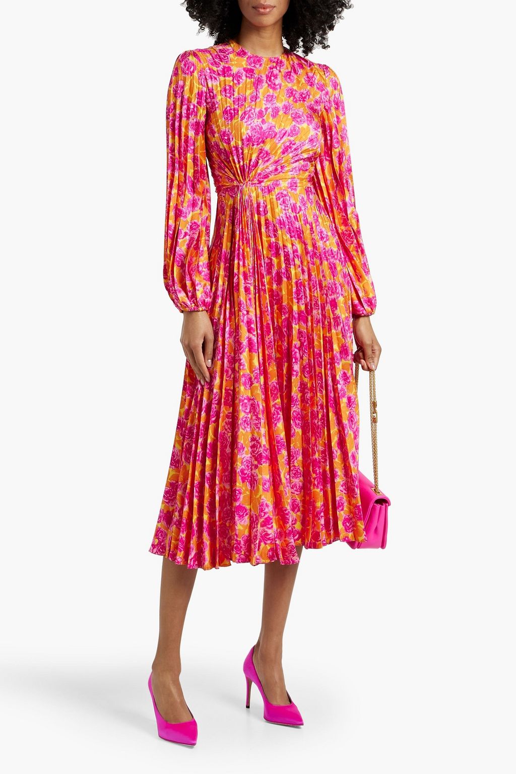 VALENTINO GARAVANI Pleated floral-print silk-twill midi dress